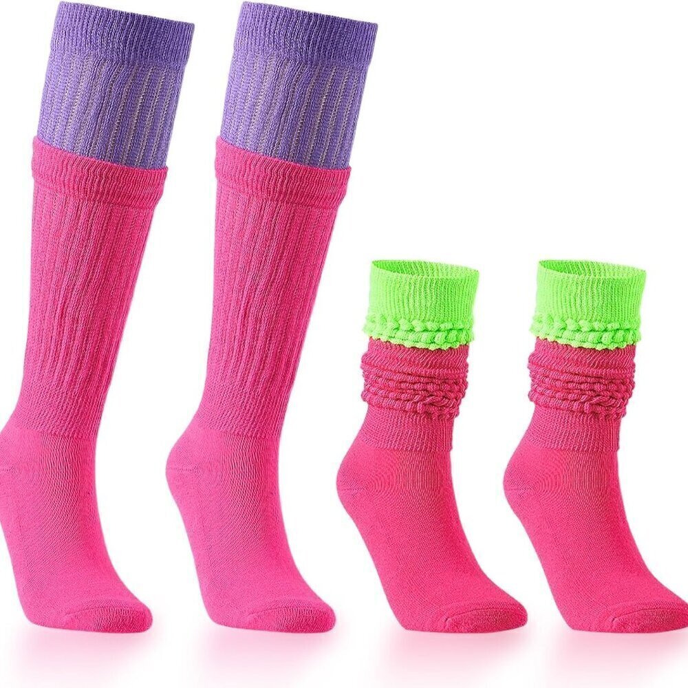 Neon Slouch Socks 2 Pairs Women 80s 90s Retro Leg Warmers Neon Party Wear